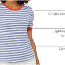 MISSACTIVER Women Striped Color Block T-Shirts Crew Neck Short Puff Sleeve Slim Fit Pullover Shirt Casual Summer Tee Tops (M)