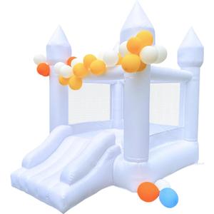 White Bounce House, Bounce House for Kids 3-6 Blower Included, Bouncy Castle with Slide Indoor Outdoor,8.9ft L x 6ft W x 7.1ft H, Toddlers Bouncy House with 100 Pastel Balloons