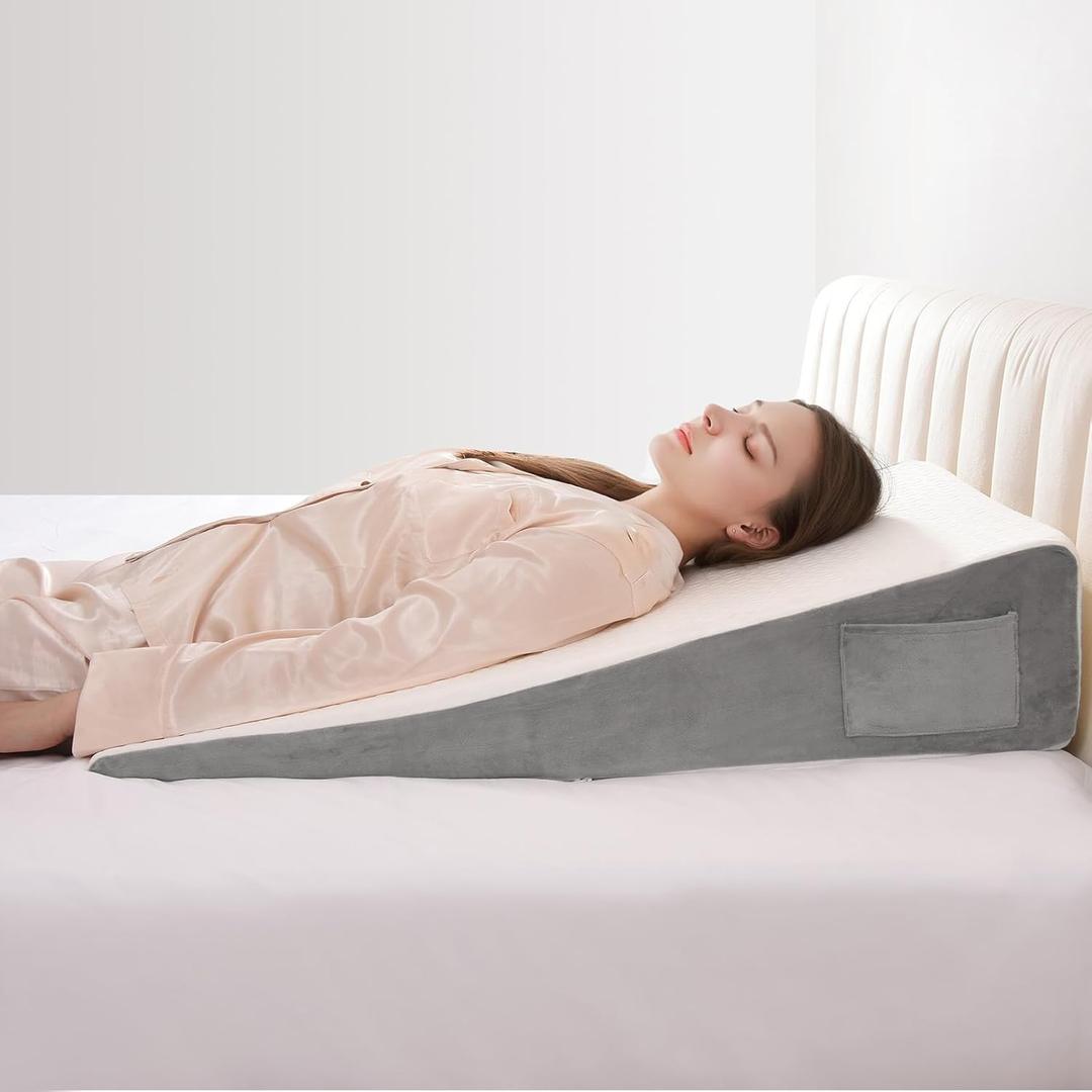 Vekkia 34" Extra-Long Wedge Pillow, Back & Arm Support, Bed Wedge Pillow for Sleeping After Surgery, Acid Reflux, Snoring Relief, Removable Washable Cover & Double Side Pockets, 7.5" Height