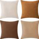 MONDAY MOOSE Decorative Throw Pillow Covers Cushion Cases, Set of 4 Soft Velvet Modern Designs, Mix and Match for Home Decor, Pillow Inserts Not Included (18x18 inch, Brown/Beige)