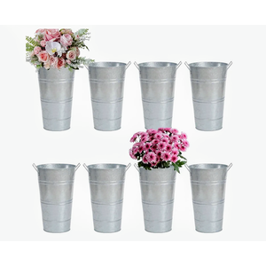 Notakia 8 Pcs 12 Inch Large Galvanized Metal Vases Farmhouse French Flower Bucket Vases for Cut Flowers for Home Decor and Wedding Table Centerpiece Decorations (Large Silver)