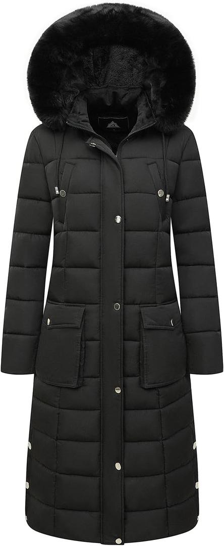 MOERDENG Women's Waterproof Long Winter Coat Thickened Down Alternative Jacket Warm Puffer Jacket Parka (XX-Large, Black)