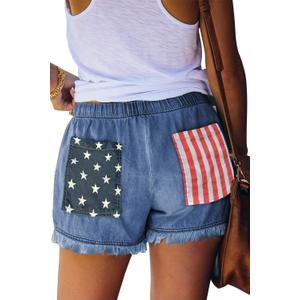 YOCUR Womens Lightweight Shorts Casual Baggy Trendy Hot Pants Elastic Waist Drawstring Comfy Shorts (Blue, M)