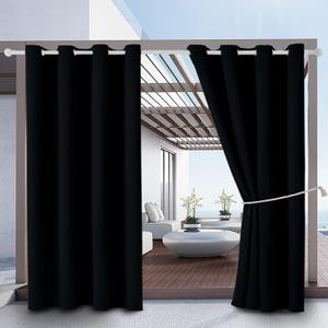 Outdoor Indoor Curtains W52 x L72 for Patio - Weather-resistant Window Panels Privacy Protect Grommet Top Thermal Insulated Home Curtain for Porch Pergola Lawn Garden Hot Tub Area (2 Panels) (Black)