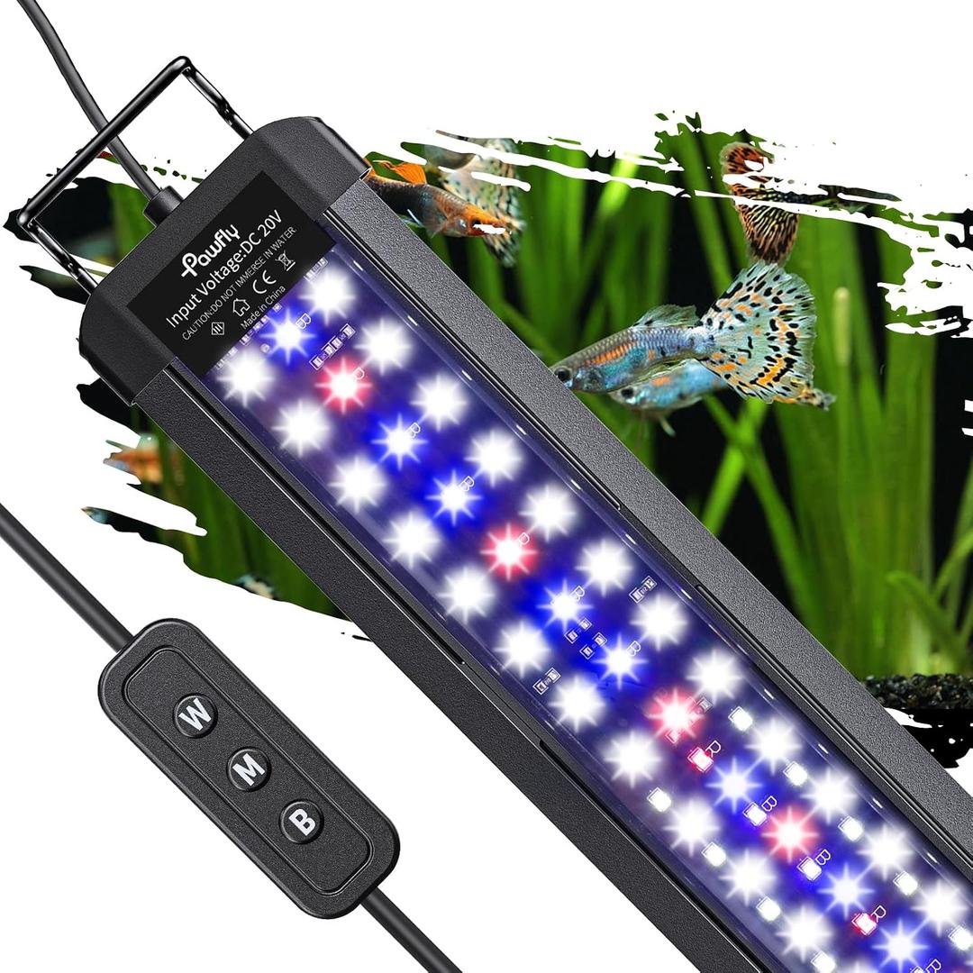 Pawfly 33W Aquarium LED Light for 48 to 54 Inch Fish Tanks Extendable Fish Tank Light with Full Spectrum Brilliant White Blue Red Lights with Daytime & Night Modes and Adjustable Brightness