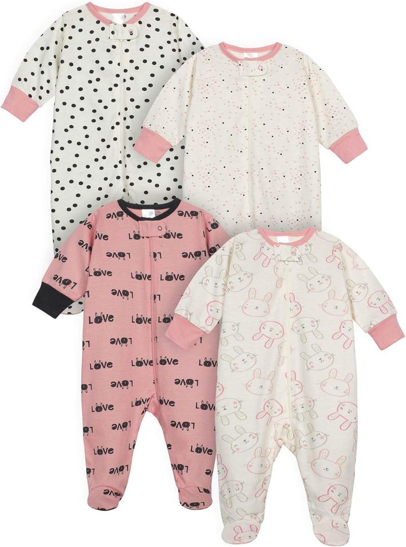 Onesies Brand Baby Girls' 4-Pack Sleep 'N Play Footies Multi Pack, Bunny Pink, Newborn