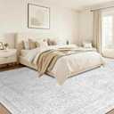 10x14 Area Rugs for Living Room: Washable Large Vintage Floral Rug Low Pile Non-Slip Boho Carpet for Bedroom Home Office Dining Room (FloralGrey, 10'x14')