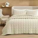 Cotton Muslin Gauze Quilt Set Queen, Soft Breathable, Ivory
Cotton cover with polyester fill, 3-season warm pre-washed linen-like comforter, airy cozy feel, corner loops, box stitch
