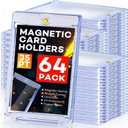 64ct Magnetic Card Holders, 35pt One Touch Card Holder, U-V Protection Hard Plastic Case for Trading Cards, Display Case for Sports, Baseball, Football, Game Cards (64Pack)