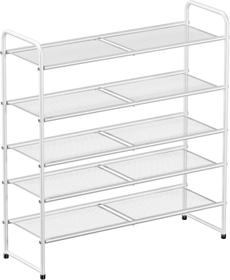 SUFAUY 5-Tier Mesh Shoe Rack, Closet Metal 33" Wide Shoe Shelf Heavy Duty, White