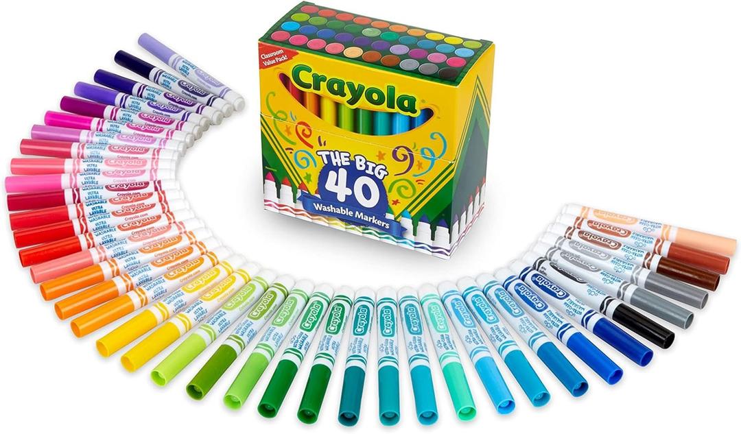Crayola Ultra Clean Washable Markers (40ct), Broad Line Colored Markers for Kids, Coloring Book & Art Marker Set, Gifts for Kids. Ages 3+