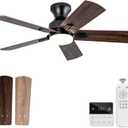 42 Inch Black Ceiling fans with lights and Remote,Low Profile Flush Mount Modern Ceiling Fan with Light, 5 blades,Dimmable LED Light,Wall Switch,Indoor Outdoor Ceiling Fan for Bedroom