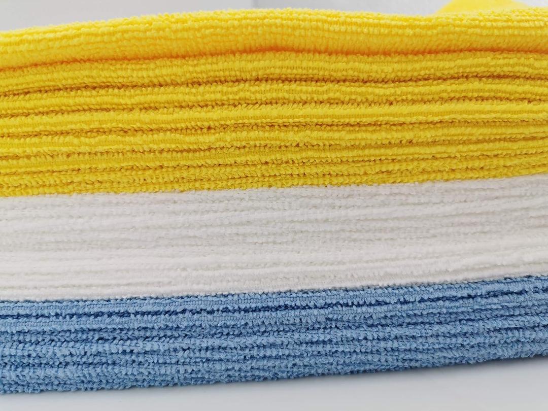 =Microfiber Cleaning Towel - 6 Pieces All Purpose Super Absorbent and Ultra Soft Non-Abrasive TBHMICROFIBER (Blue, Yellow, and White) 16"x11"