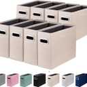 8 Packs Letter Size File Organizer, File Folders Organizer, Fabric Storage Box, Collapsible Paper Organizer with Metal Handle, Smooth PVC Rails, Only Box (Beige)