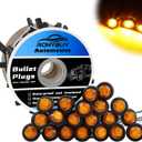 20 Pcs 3/4" Amber LED Marker Lights with Connector Plug + Double Female 2 Prong Wire Harness Roll, Clearance Lights LED Side Marker Lights for Truck Trailer RV Pickup Semi-Trucks Plug and Play