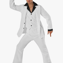 Morph Saturday Night Disco Costume Men 70s White Leisure Suit for Men 70s Fever Outfit Halloween Costumes For Adults, M