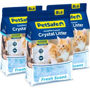 PetSafe ScoopFree Premium Crystal Cat Litter - Ultra-Absorbent Silica Universal Litterbox Crystals - Non-Clumping Odor Control - Fresh Scent - 8 lb Bag - 3 Pack