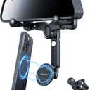 PROfezzion Rearview Mirror & Vent Clip Combo Magnetic Phone Holder Compatible with MagSafe on Car Rear View Mirror for iPhone 17 16 15 14 13 12 Pro Max Plus, MagSafe Case & All Phones [No Vibrating]