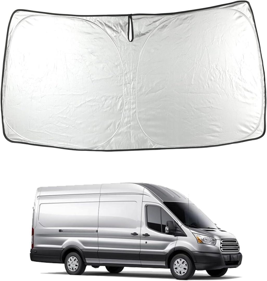 Foldable Windshield Sun Shade Custom Fit Ford Transit Van XL, Wagon XL, Wagon XLT Cargo Vehicle 2015-2025, Front Window Sunshade Heat Shield Reflector Cover