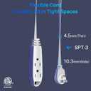 3-Outlet Flat Extension Cord 30 FT, 16 Gauge Extension Cord, Flat Plug, Multi Outlet, 3 Prong Angled Plug, SPT-3 Power Strip Indoor Extension Cable, ETL Listed, White