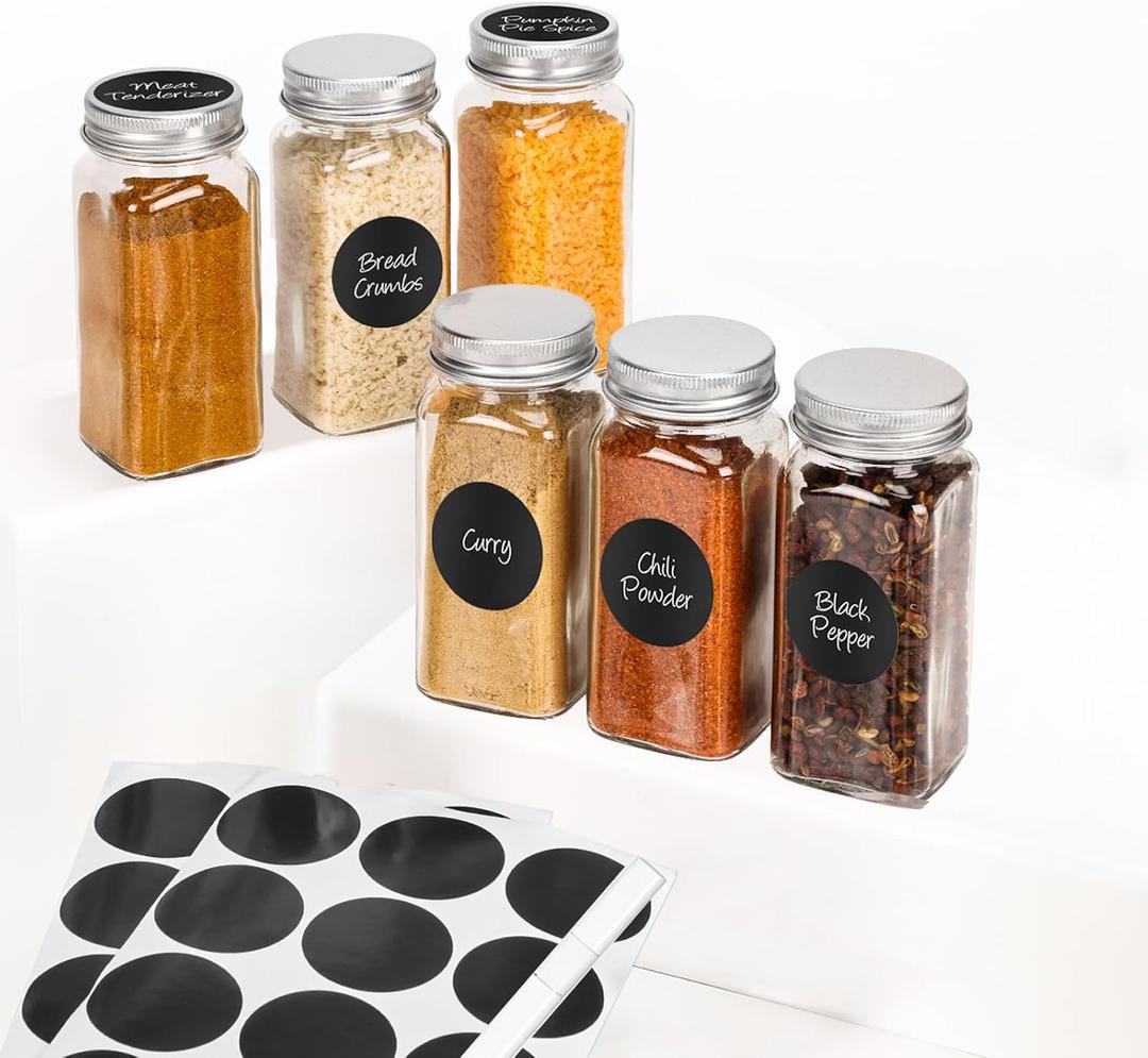 6Pcs Spice Jars with Label, 4oz Empty Square Seasoning Containers, Spice Jars with Shaker Lids, Small Spice Bottles for Salt, Herbs, Sugar, Pepper, Seasoning Jars for Spice Rack, Cabinet, or Drawer (Silver)