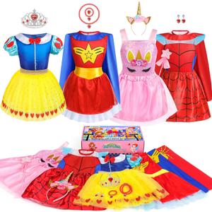 Jeowoqao Toddler Girls Dress up Costumes, Princess Dress Up Clothes for Little Girls, Kids Dress Up Pretend Play Set with Supergirl Princess Costumes Toy Gift for Girls Ages 3 4 5 6 Years