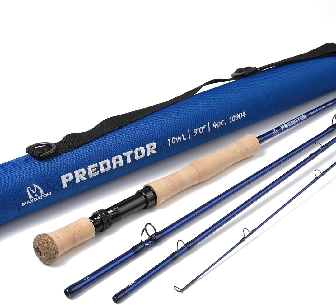 M MAXIMUMCATCH Maxcatch Predator Big Game and Saltwater Fly Fishing Rod: 7'11''/9'/9'2''/10', 4-Piece, 8/9/10/11/12 Weight, 9' 12wt 4 pieces