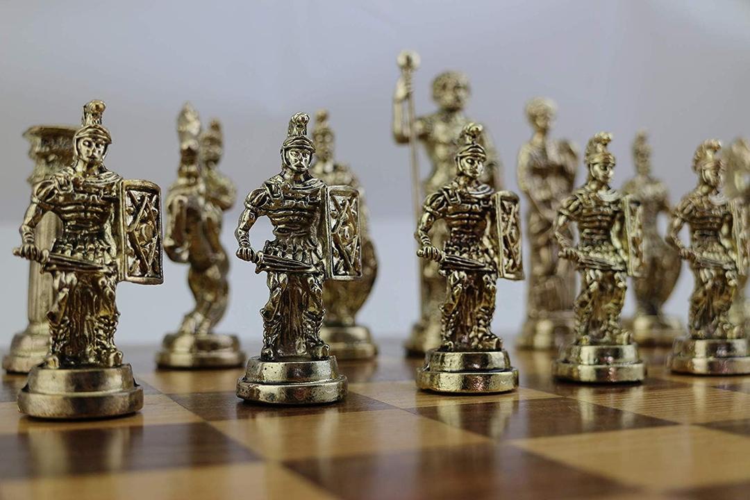 (Without Board) Historical Handmade Rome Figures Metal Chess Pieces Big Size King 4 inc (Only Pieces)