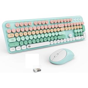 FD 2.4GHz Wireless Keyboard and Mouse Set with Switch Button - Full-Size Keyboard - Compatible for Windows/Laptop/PC/Notebook/Smart TV and More - Indigo Blue Colorful