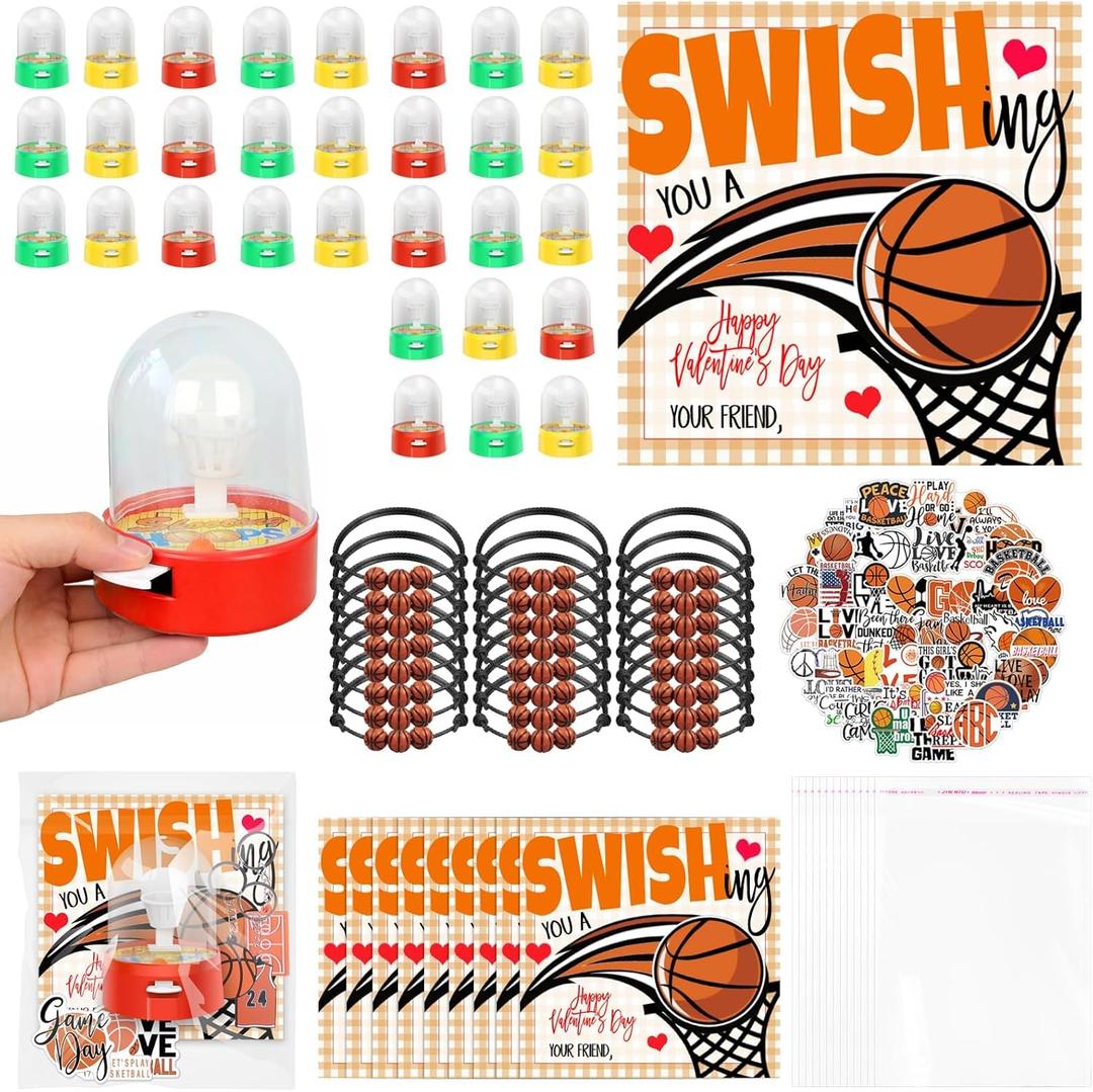 24 Set Basketball Party Favor Set Mini Finger Basketball Games Basketball Bracelets and Stickers with Gift Bags Sport Fans Team Gift for Sport Basketball Team Lovers Players Gifts Sport Accessories