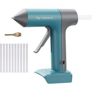Tilswall 100W Cordless Hot Glue GunCompatible with Dewalt 18V/20V Battery(Battery Not Included), Full Size Glue Gun 90s Fast Preheating with 10PCS 0.43'' Glue Sticks for DIY Crafting and Home Repair (Blue)