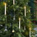 12PCS Flameless Christmas Tree Candles with RemoteBattery Operated Flickering Candles Christmas Tree Lights,LED Taper Candle for Home Parties Birthday Gift with Snowflake Ball Hook (Ivory)