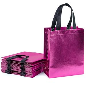 WRAPAHOLIC 12 Pack Reusable Hot Pink Gift Bag with Handles - Medium Size 8 x 4 x 10 inch - Perfect for Baby Gift Bags, Shopping, Goodie Bag, Party Favor Bags