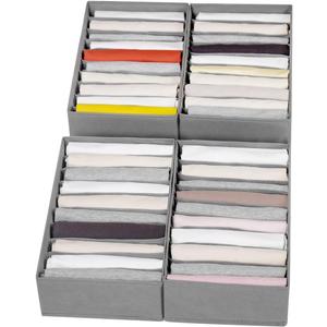 4 Packs T-shirt Drawer Organizers for Clothing,10 Grids Compartment Wardrobe Storage Box, Washable Clothes Organizer for Folded Clothes, T-shirt, Legging, Silk Scarve (Grey)