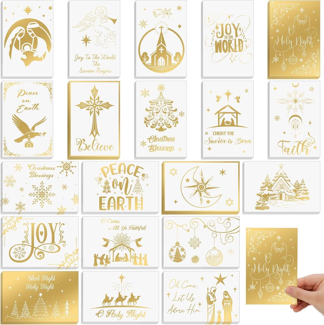 Nuanchu 80 Pcs Religious Christmas Cards Bulk 4 x 6 Inch Peace on Earth Christmas Blessings Postcards Christian Gold Foil Embossed Greeting Cards for Friends Relatives Holiday Party, 20 Designs
