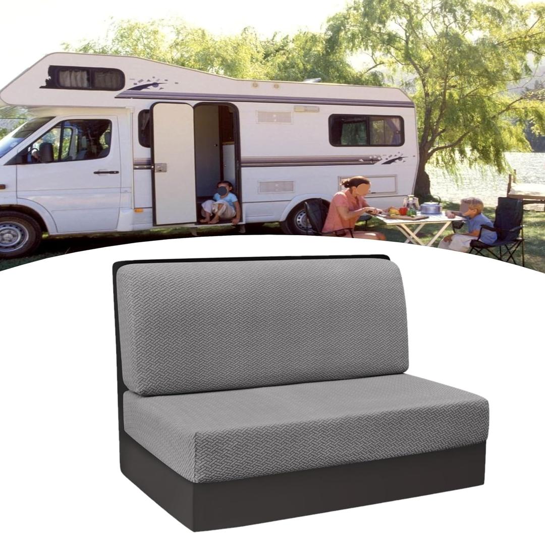 Camper Cushion Covers, 2 Pack Rv Seat Covers Rv Dinette Seat Cover Light Gray, Machine Washable Universal Fit for Camper Seat Covers Dinette Booth