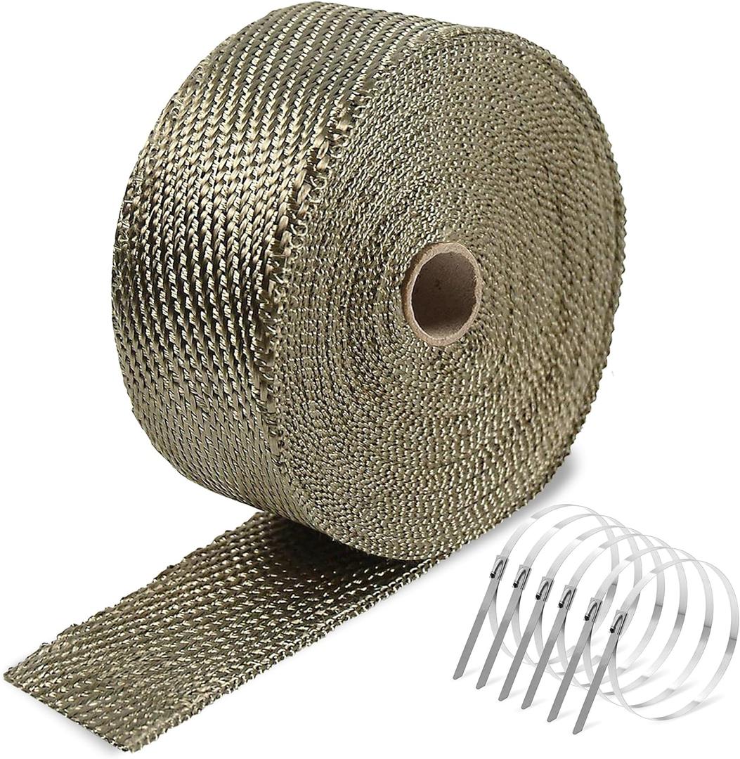 Titanium Exhaust Heat Tape Wrap, 2x 50 Ft, Motorcycle Fiberglass Heat Shield Tape With Stainless Ties