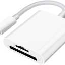 SD Card Reader for iPhone iPad, Dual Connector (Lightening&USB-C) Micro SD Memory Card Reader, 2 in 1 SD and TF Card Adapter Portable Trail Camera Viewer, No Driver Needed, Plug and Play