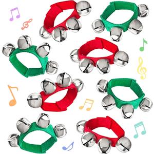 8 Pcs Christmas Wrist Bells, Adjustable Jingle Bell Wrist & Ankle Bands, Percussion Accessories for Holiday Parties, Music Activities & Festive Events