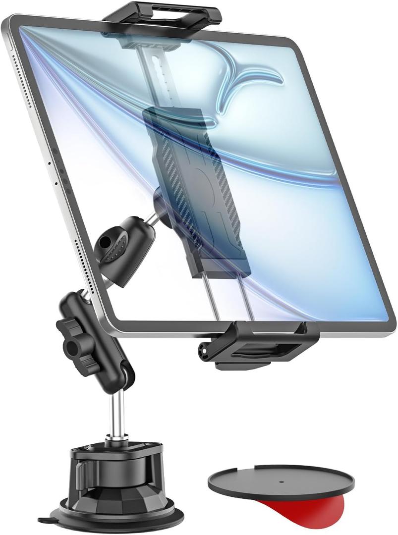 Car Dashboard Windshield Tablet Holder, [Strong Suction Cup & Metal Adjustable Arm] Vehicle/Truck Mount for iPad Pro 12.9/ Air/Mini, Galaxy Tab, All 6.1-15.6" Tablet and Phone