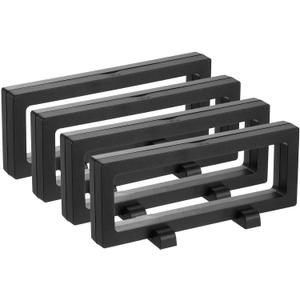 uxcell 4 Pcs 3D Floating Display Case, 7.1 x 2.8 x 0.8 Inch Floating Frame Display Holder Stand, Transparent PE Jewelry Storage Box, Black
