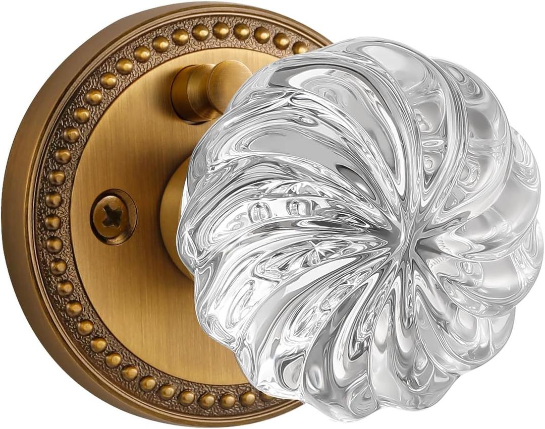 1 Pack Crystal Knobs Antique Brass Door Knob Interior Privacy Door Knob for Bedroom and Bathroom Glass Door Knob