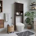 Over The Toilet Storage Cabinet, Behind Toilet Bathroom Organizer with Adjustable Shelves, Above Toilet Organizers with Barn Door, Space Saver for Restroom, Bathroom, Laundry