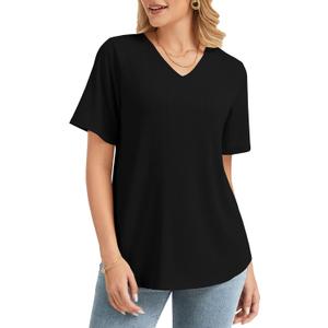 Women Summer Short Sleeve Tunic Tops Shirts V Neck Plus Size Outfits Loose Fit Dressy Casual Business Blouses (XXL)