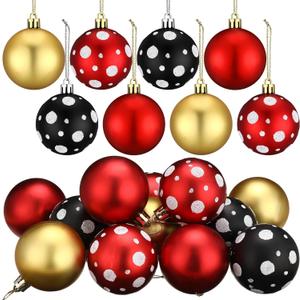 Syhood 12 Pcs 2.4 Inch Christmas Ball Ornaments Mouse Plastic Ball Tree Ornaments Cartoon Mouse Balls Red Black Yellow White Dot Decorations for Xmas Trees Party Home Decor