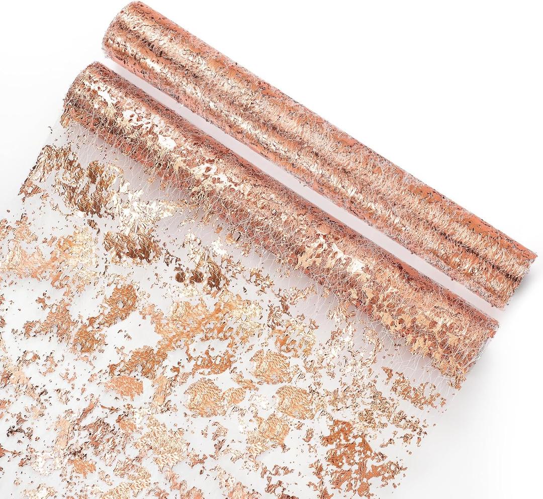 2 Pieces Rose Gold Table Runner, 11"x108" Glitter Foil Metallic Thin Mesh Table Runner Decor Rolls, Gold Centerpieces Table Decorations for Party Wedding Christmas Thanksgiving Valentine