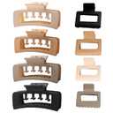 2 x 6Pcs Large Layered Hair Claw Clips, 4.1 Inch Non-slip Big Square Matte Claws for Women, Strong Hold Banana Clips for Thick Thin Hair Brown