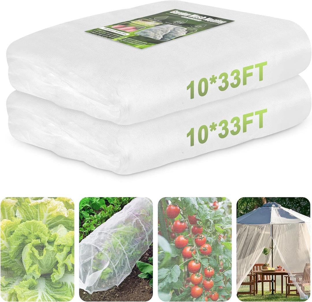 Garden Netting, 2 Pack 10x33Ft Ultra Fine Mesh Netting Pest Barrier Protection Bird Mosquito Net Plants Cover for Vegetables Fruits Flowers Crops Greenhouse Row Cover Raised Bed Patio Mesh Netting
