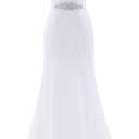 Likedpage Women's Lace Mermaid Wedding Dress, V-Neck Sleeveless Bridal Gown with Beaded Belt (White, M)