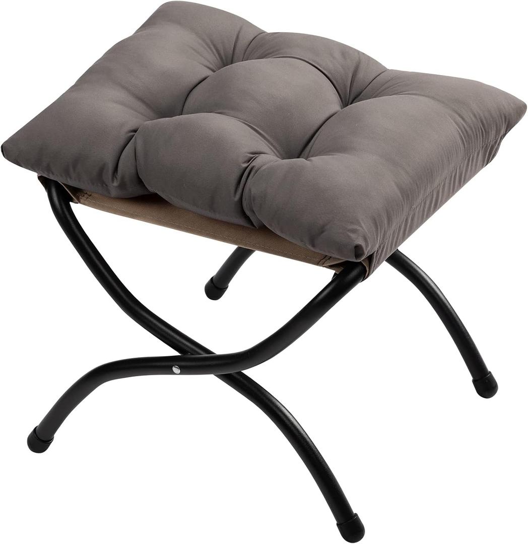 HollyHOME 15"(H) Folding Footrest Stool, Upholstered Small Foldable Ottoman, Accent Padded Sofa Foot Stool for Lazy Chair, Metal Frame Portable Foot Rest Ottoman for Living Room, Bedroom, Dark Grey